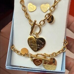 Tiffany & Co. Gold Heart Tag Necklace and Bracelet Set